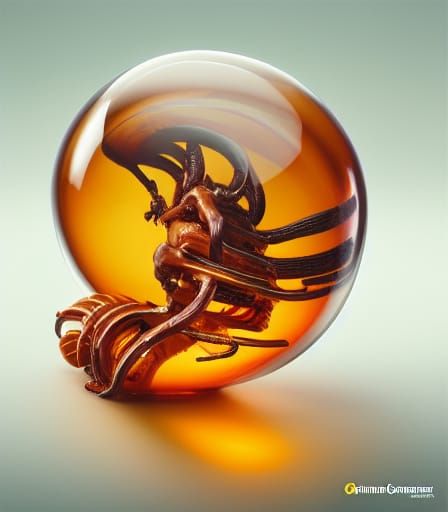 Xenomorph Encased in Amber: Hyperrealistic Close-Up