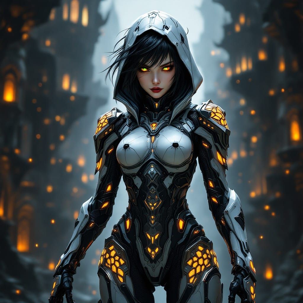 Gothic Demon Hunter in High-Tech Armor