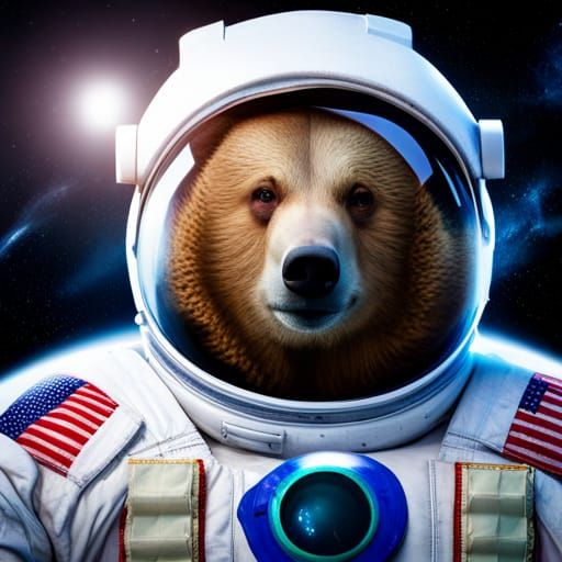 Bear in Spacesuit Drifting Through Space Portrait