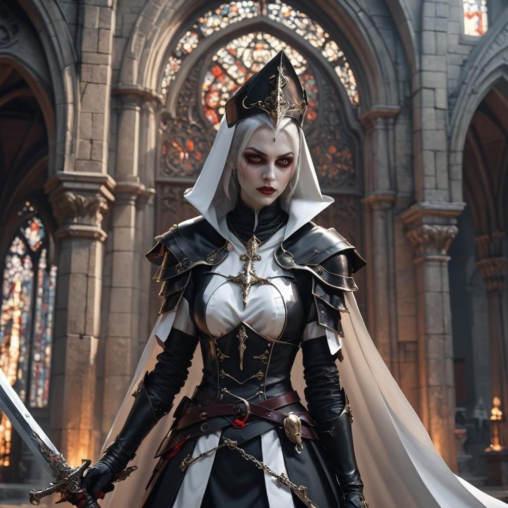 beautiful vampire Nun with a big sword