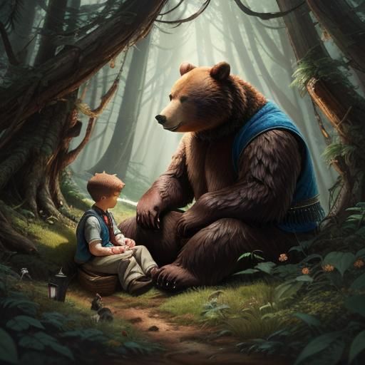 Fantasy Bear Guardian Illustration in Hyperrealistic Style