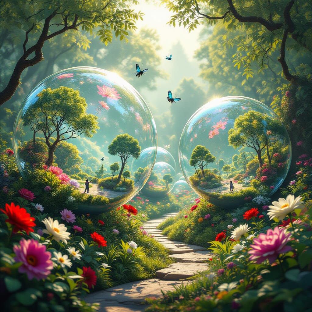 Sentient Bubble Garden with Miniature Ecosystems