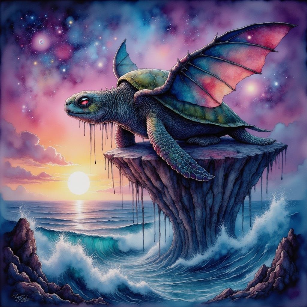 Majestic Ancient Flying Turtle on Floating Island