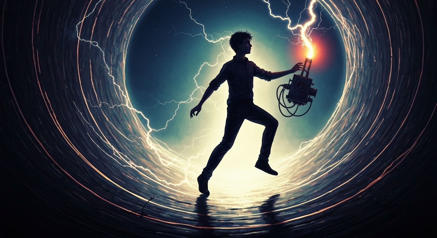 Inventor Vanishes Into Shimmering Vortex, Sci-Fi Digital Art