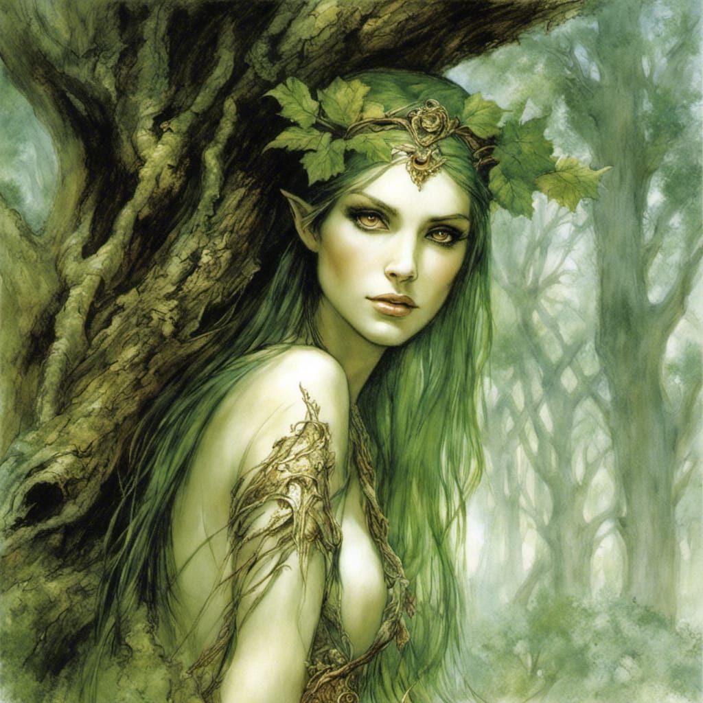 Elven Dryad Goddess in Enchanted Forest