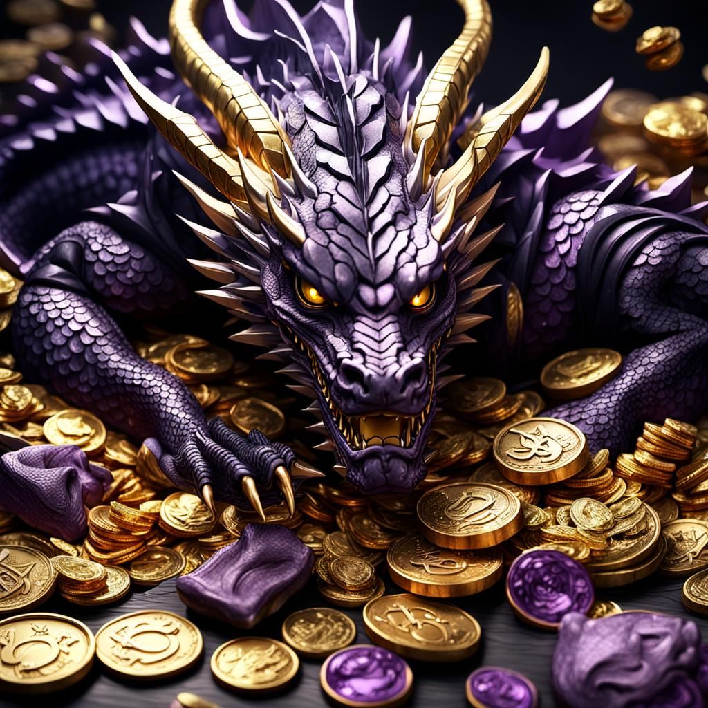 Black and Purple Dragon on Treasure: Dark Fantasy Anime