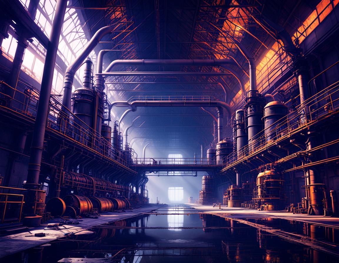 Eerie Abandoned Factory Interior: Digital Abstract Art