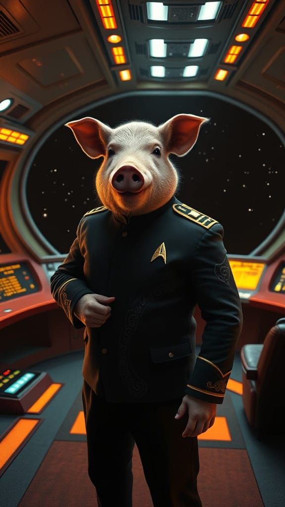 Pig Captain on the USS Enterprise Bridge