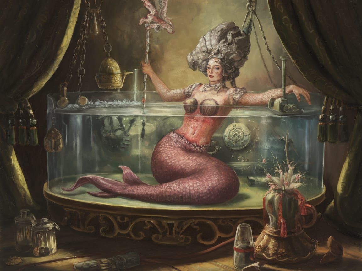 Dark Circus Mermaid in Oil Painting Style