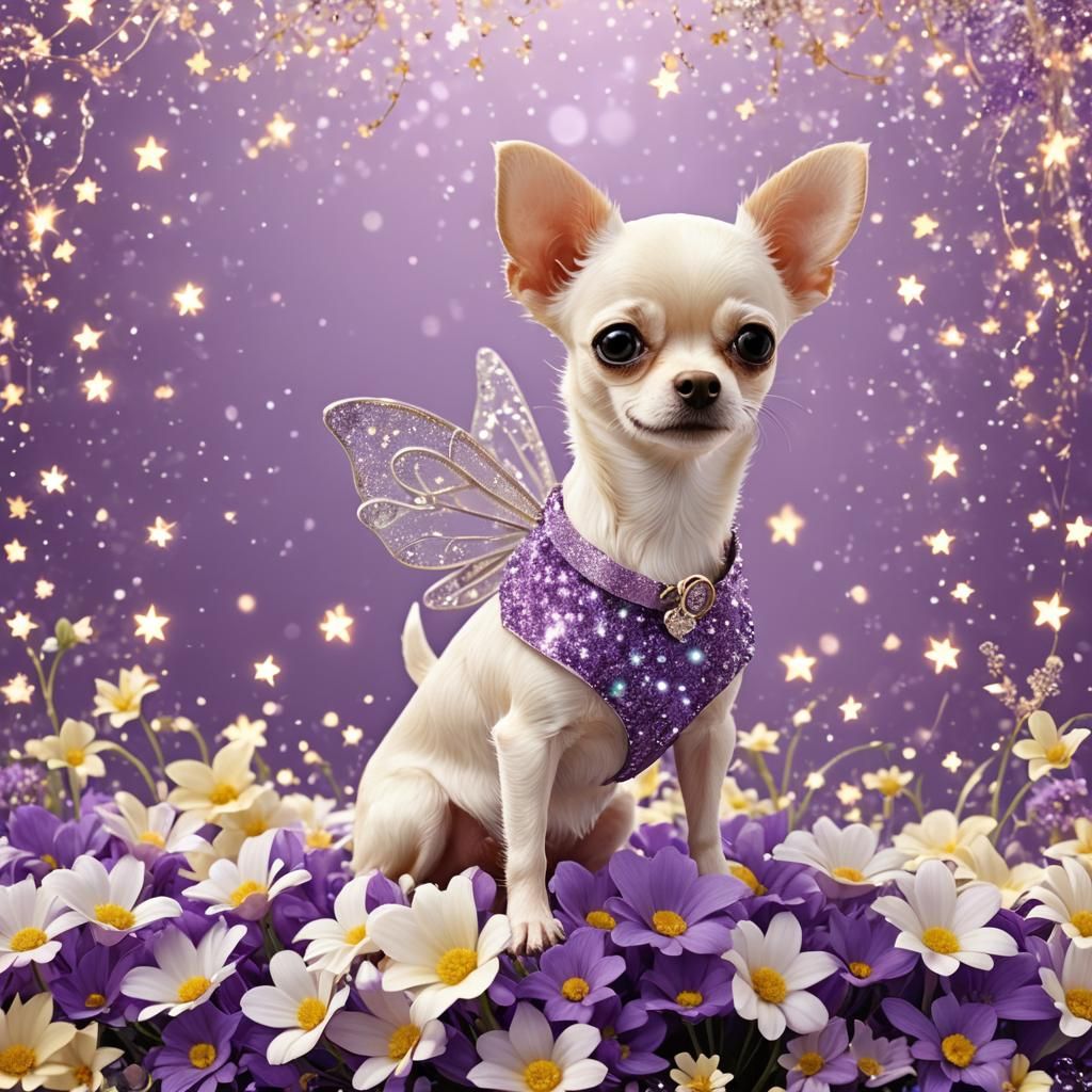 Chihuahua in Fairy Garden: 3D Rendered Scene