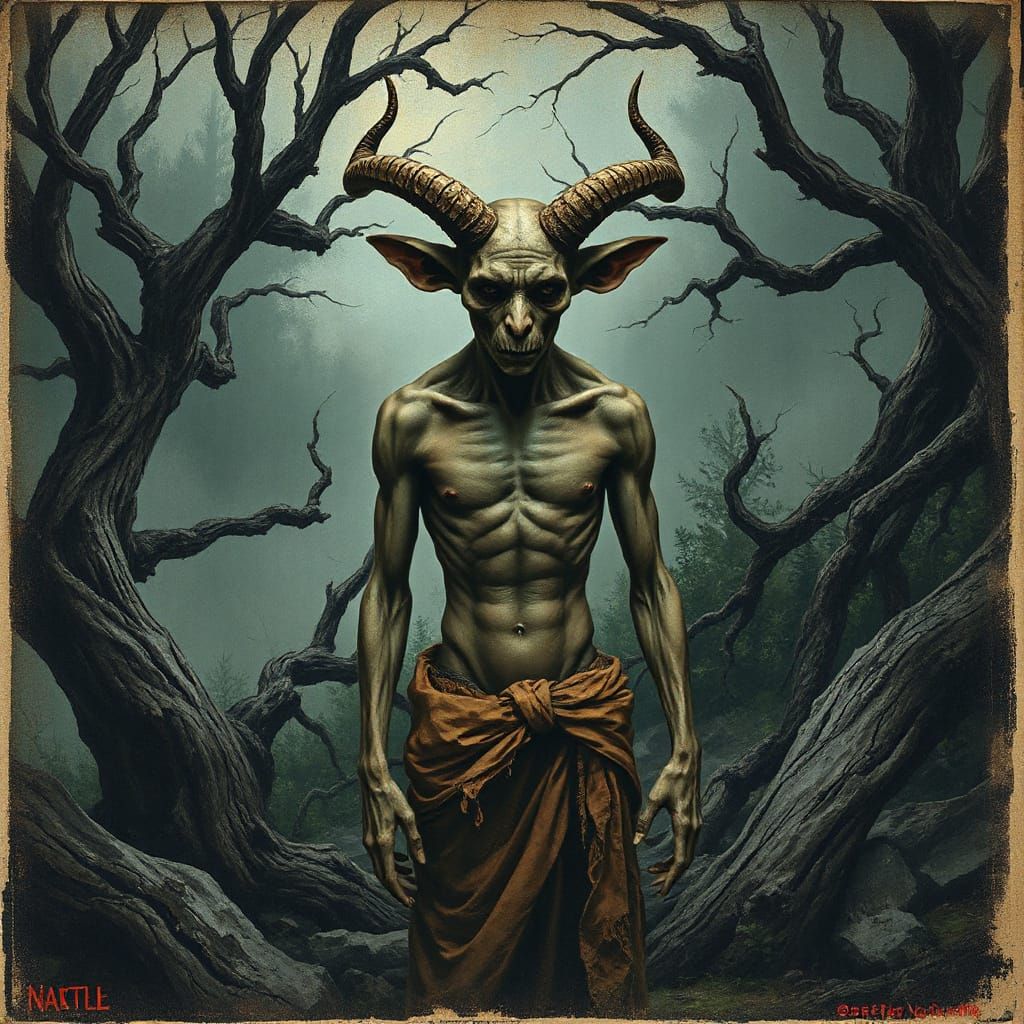 Distorted Human Figure in a Haunting Forest