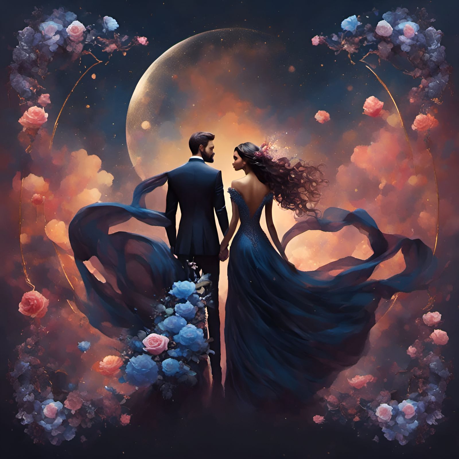 Pastel Art: Lovers in Elegant Clothes