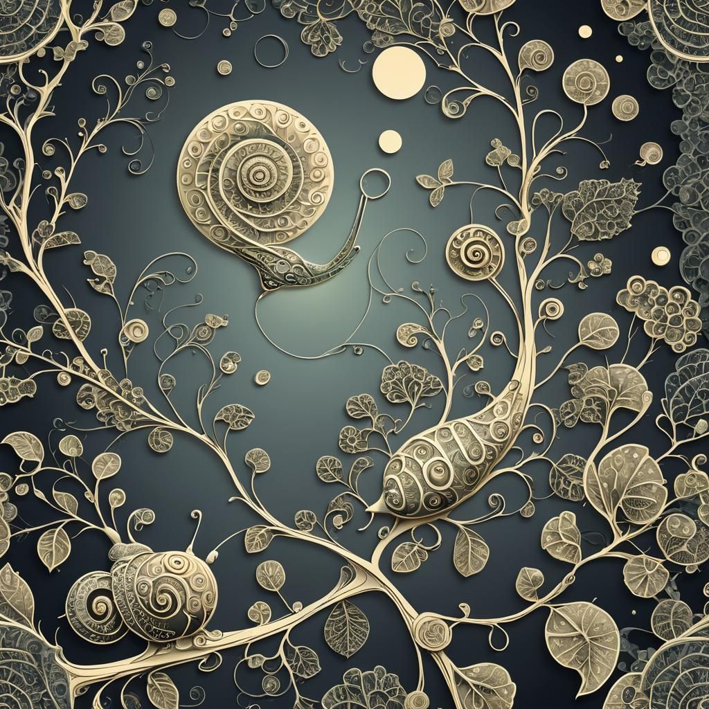 Moonlit Beanstalk with Snail and Beetle