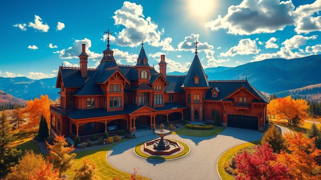 Ethereal Victorian Mansion Amidst Vibrant Landscape