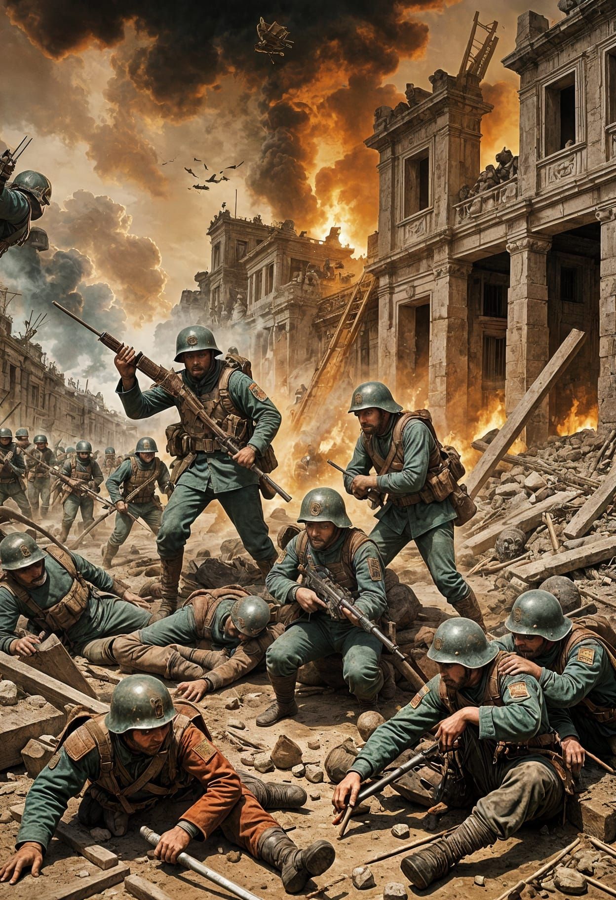 War Torn Soldiers in a Battlefield Scene with Persian Empire...