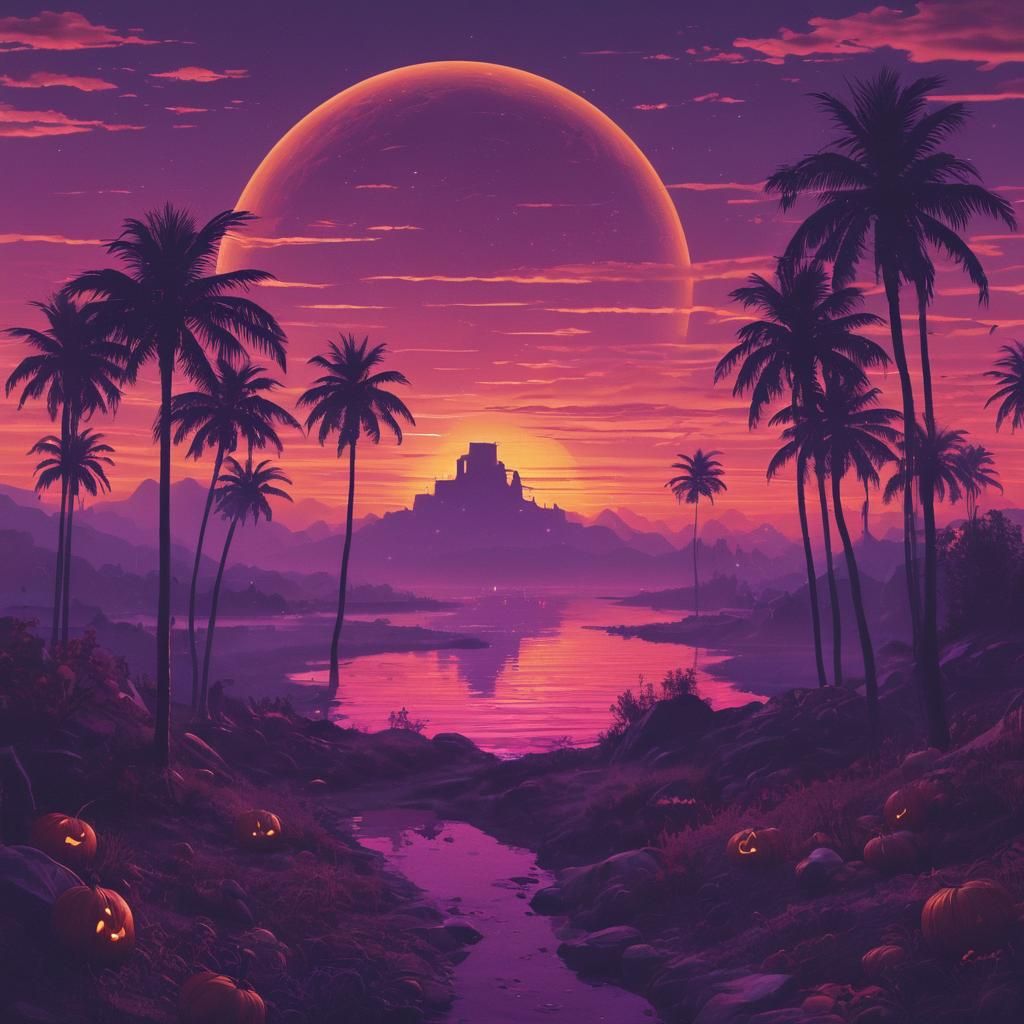 Halloween in Slumberland: Synthwave Sunset Dreamscape