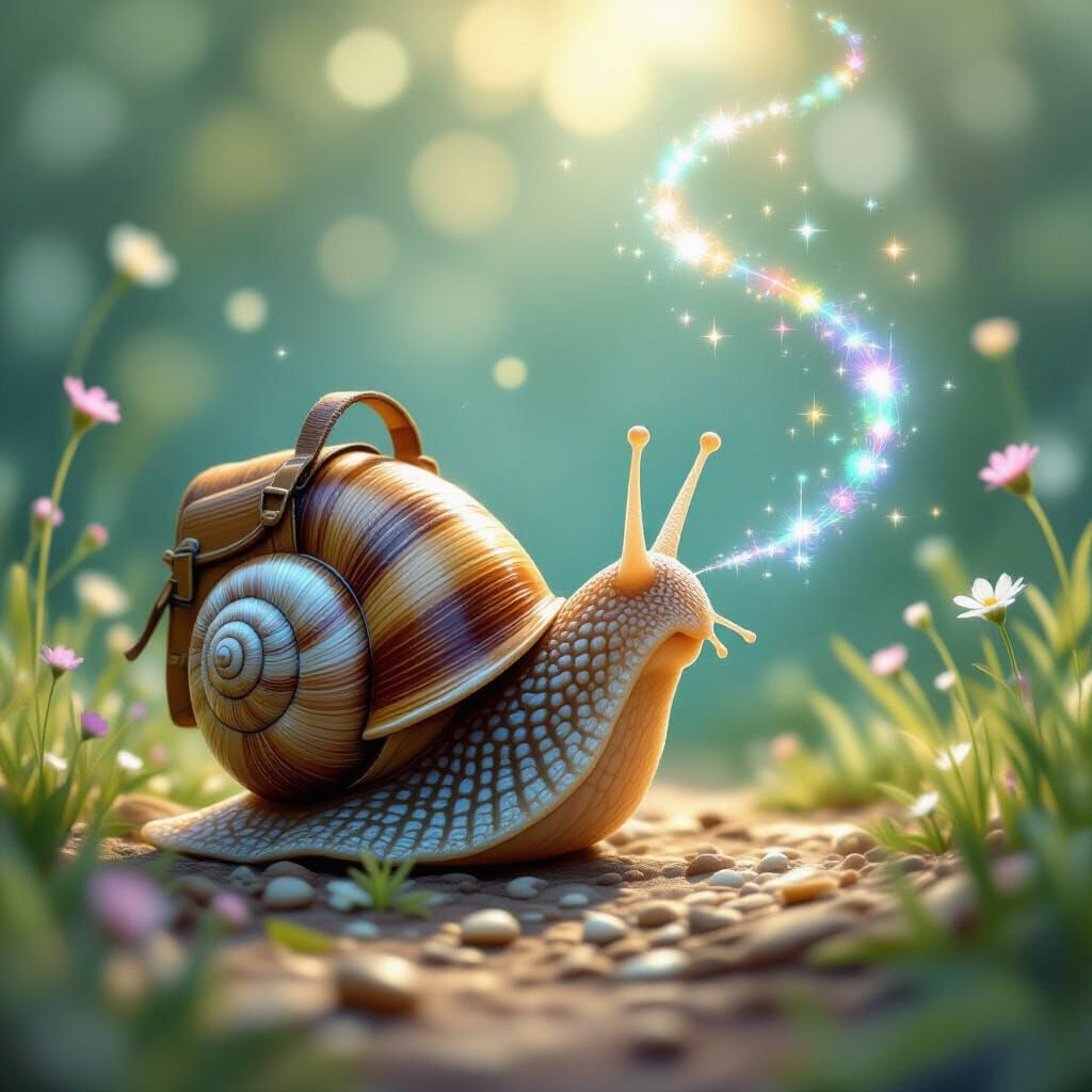 Snail's Curious Discovery: Iridescent Button Trail