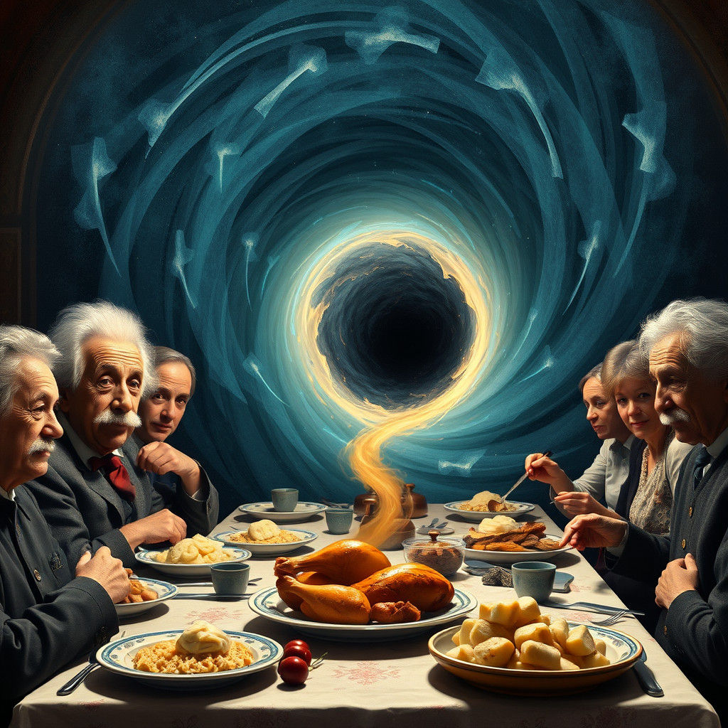 Einstein's Lunch Interrupted by Black Hole, Surreal Art