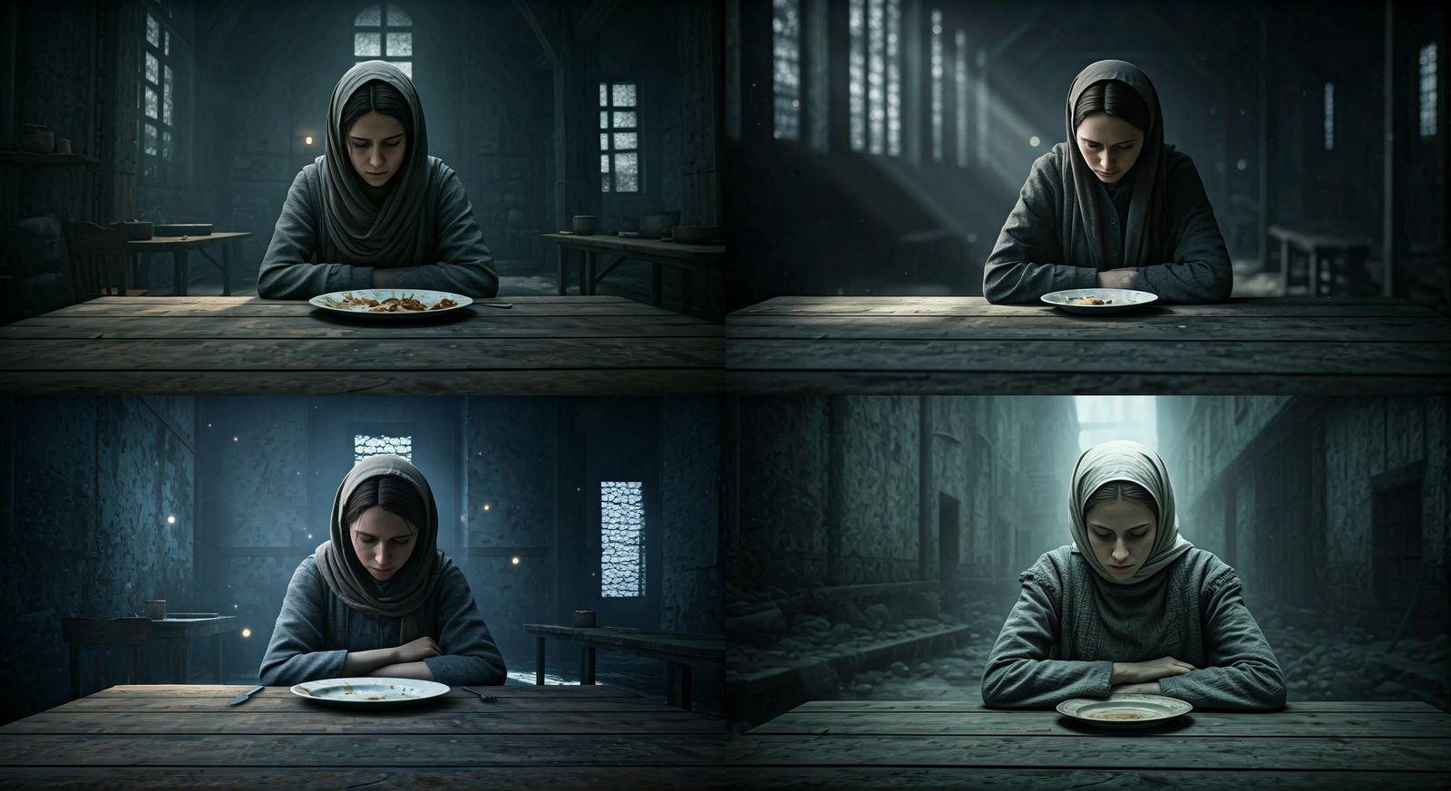 Young Woman in Concentration Camp, Back View, Simple Headsca...