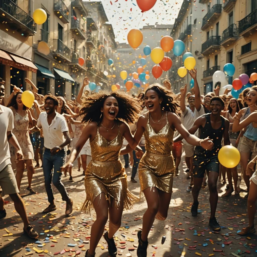Vibrant Samba Dancers in a Lively Town Square