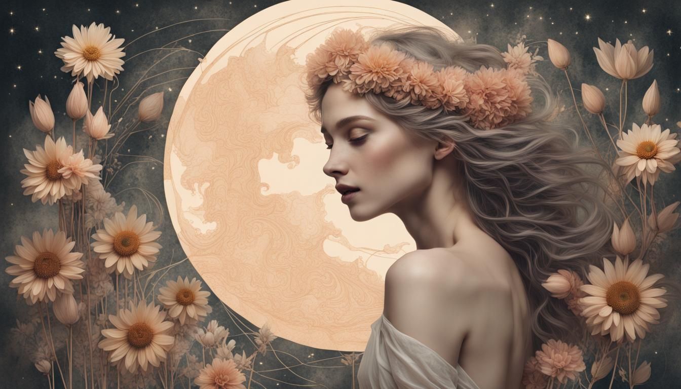 Ethereal Portrait of Sun, Moon, and Stars