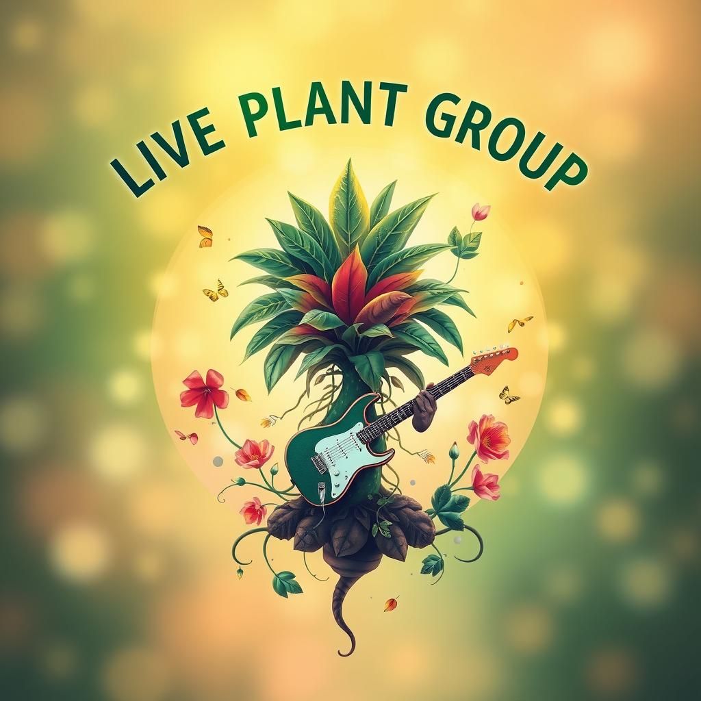 Vibrant Plant Band Album Cover with Guitar