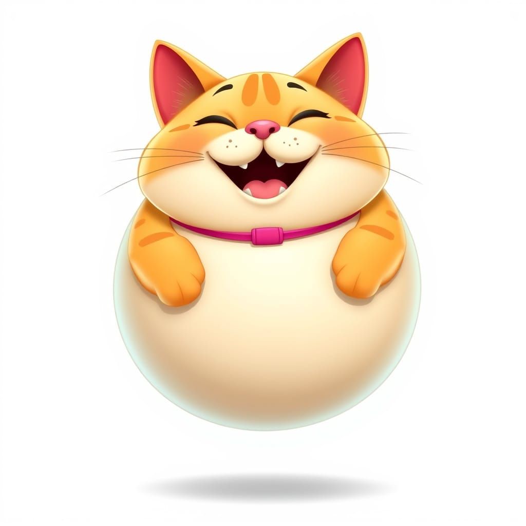 Laughing Spherical Cat in 3D Cartoon Style