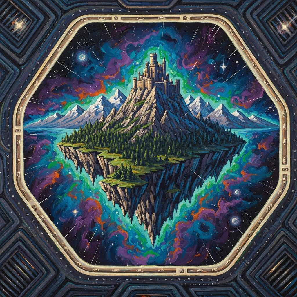 Floating Island Castle in Deep Space Oil Painting