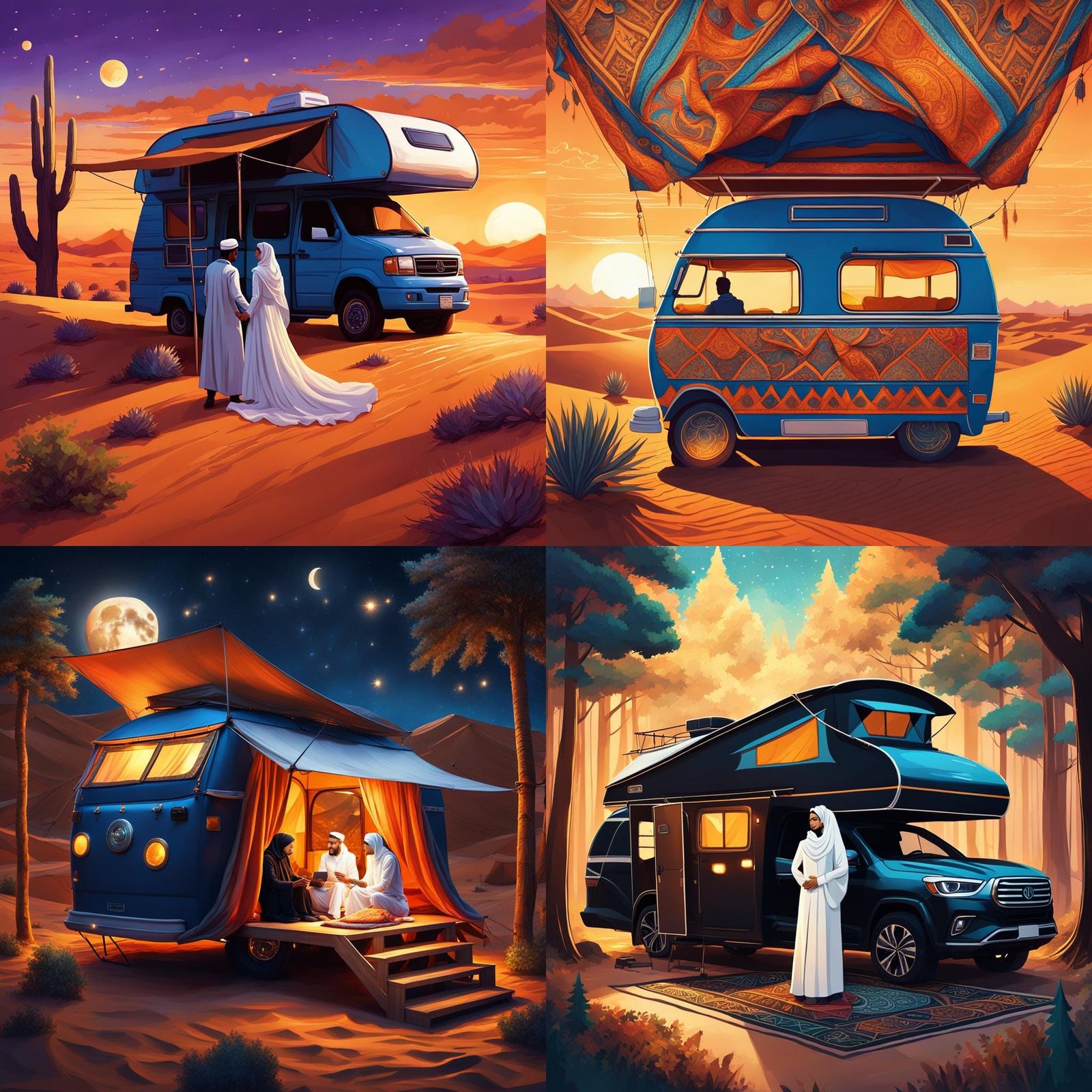 Muslim Couple's Camper Van Journey: Matte Painting