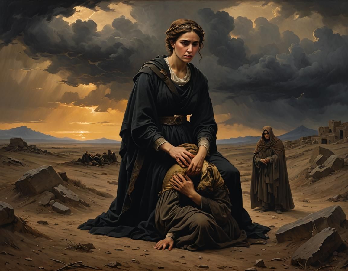 Antigone's Grief: A Matte Oil Painting