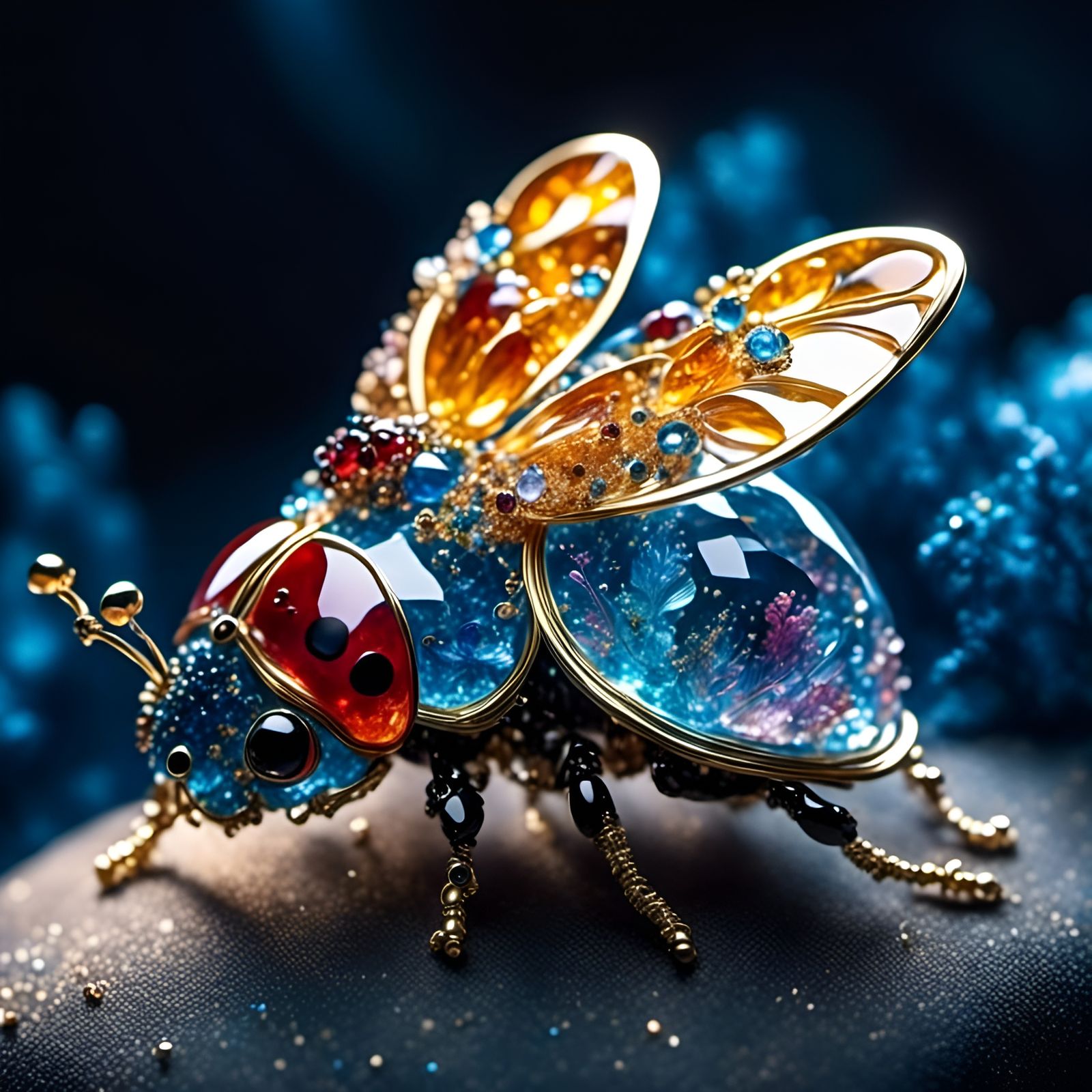 Steampunk Crystal Ladybug in Flight