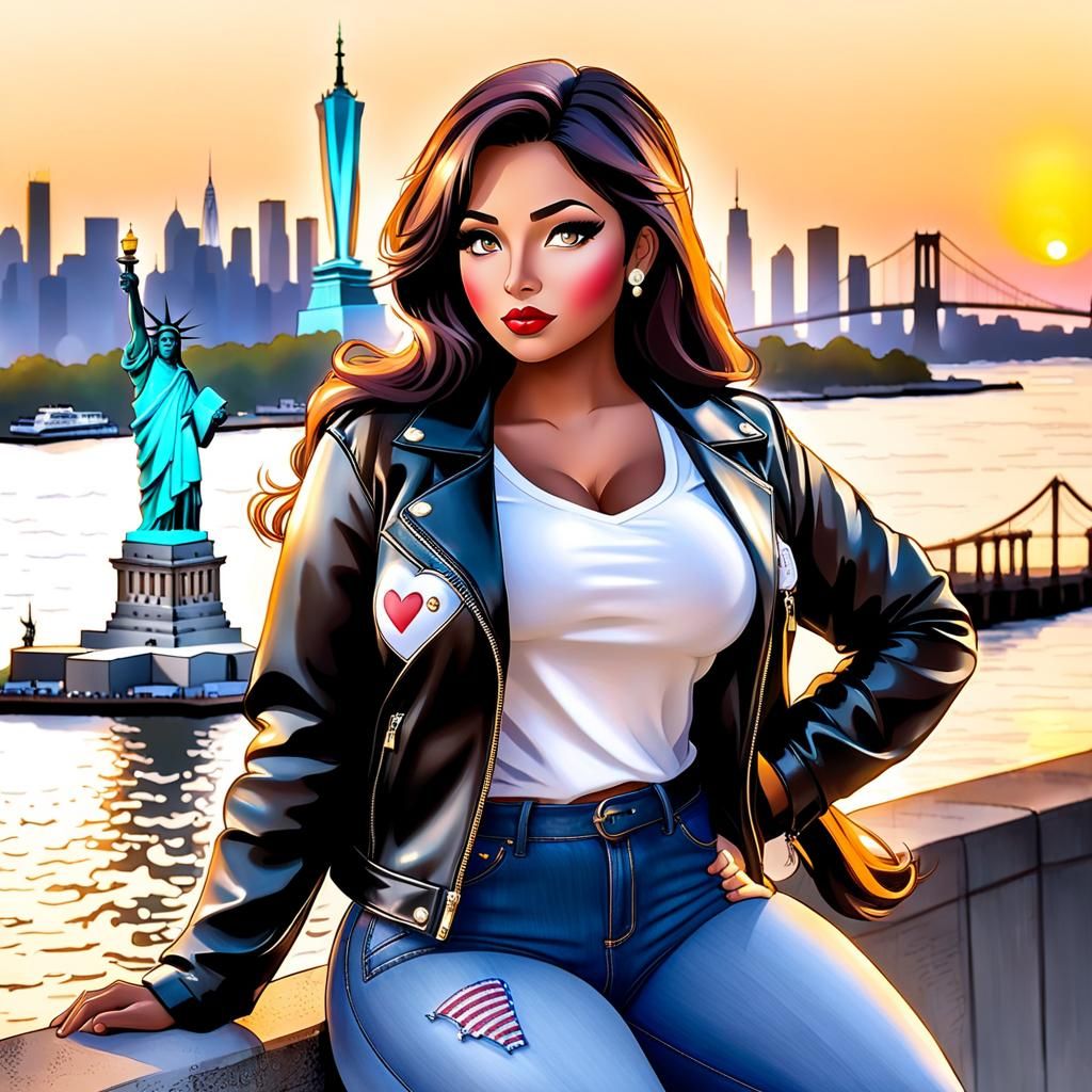 Latina Gazing at Liberty in Manga Style