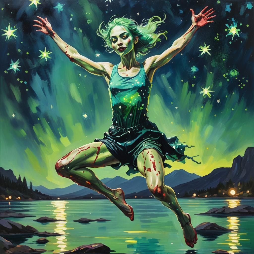 Acrobat in Neo-Impressionist Expressionist Oil Painting