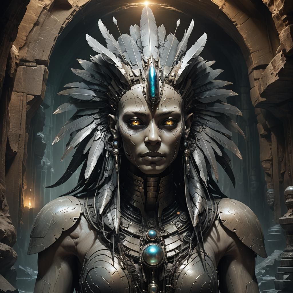 Majestic Steel Sphinx in Ancient Cave Ambience