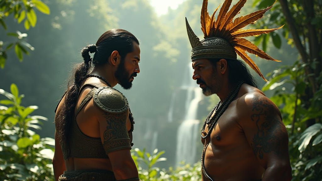 Epic Mayan Warriors Clash in a Lush Jungle Setting