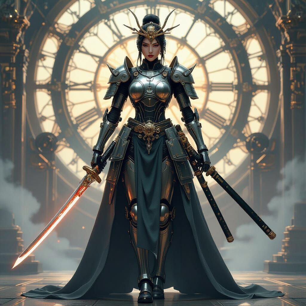Clockwork Samurai Queen in Art Nouveau Style