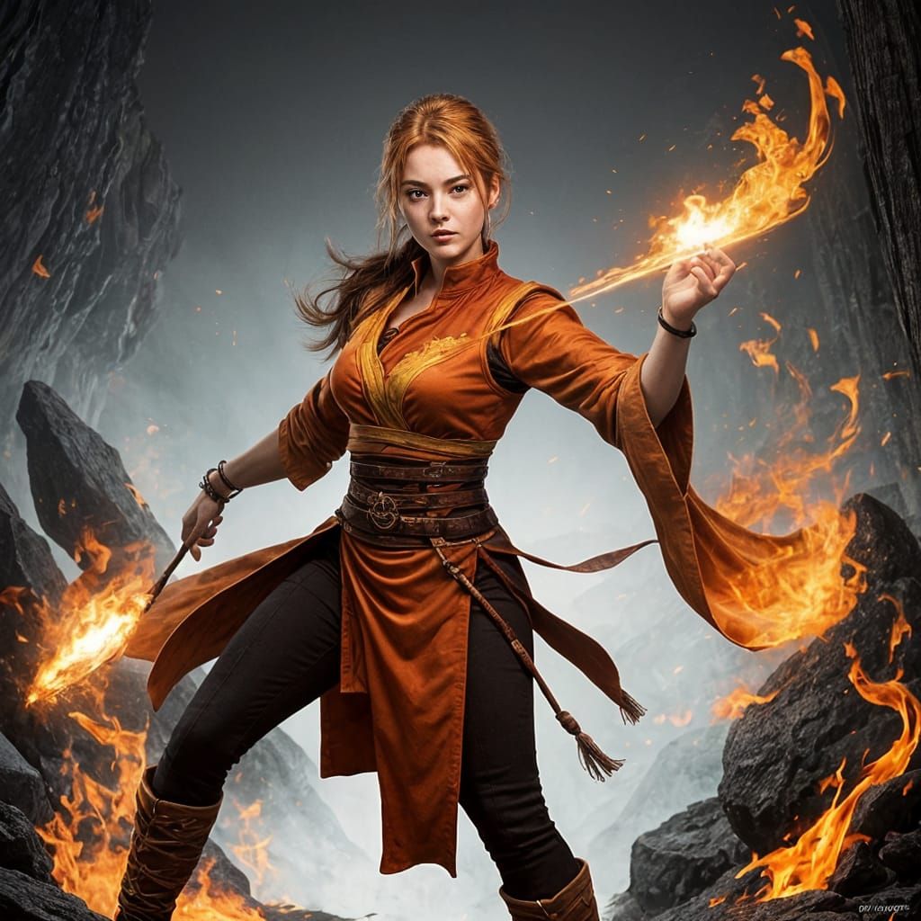 Elegant Female Firebender in Motion