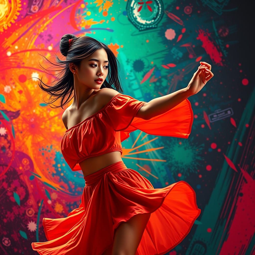 Hyperrealistic Thai Woman in Vibrant Dance Attire