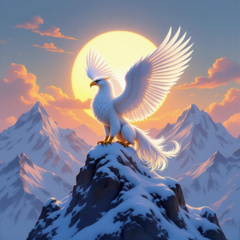 Majestic Griffin on Snow-Capped Peak in Felted Cloth Style