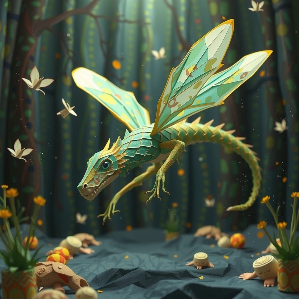 Vibrant Origami Paper Sculptures in 3D Collage