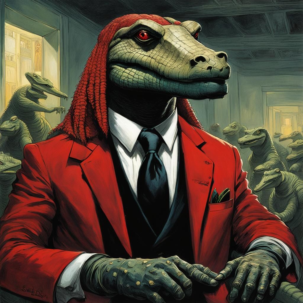 Sobek in Suit: Hyperrealistic Egyptian God