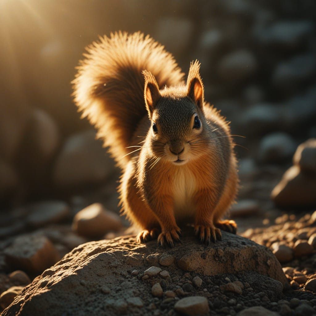 Squirrel Pushing Rock: Cinematic Film Still