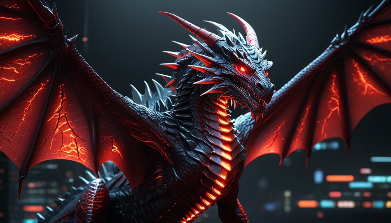 Cyberpunk Dragon Unfurls in Radiant Hues