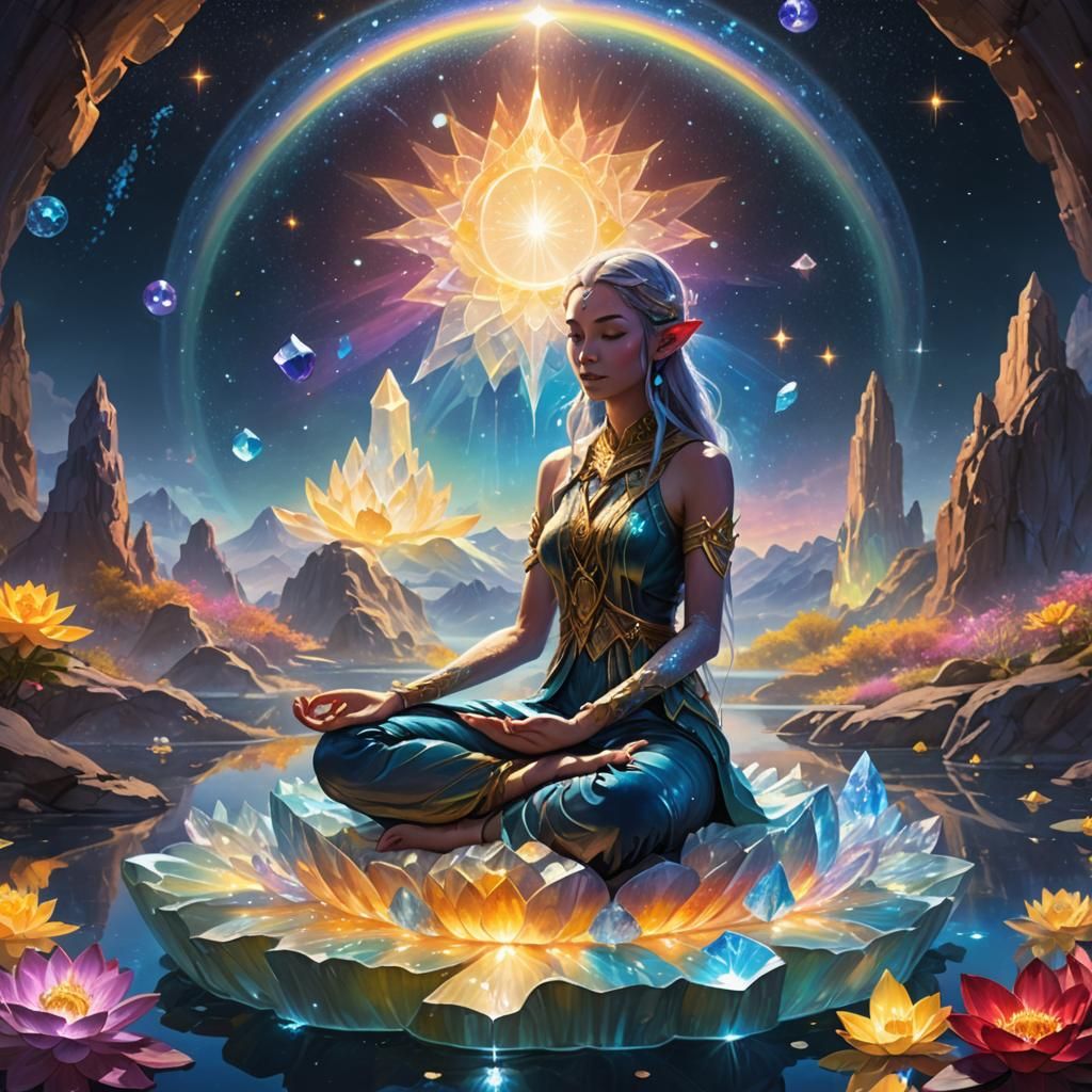 Crystalline Elf Meditating on Crystal Island