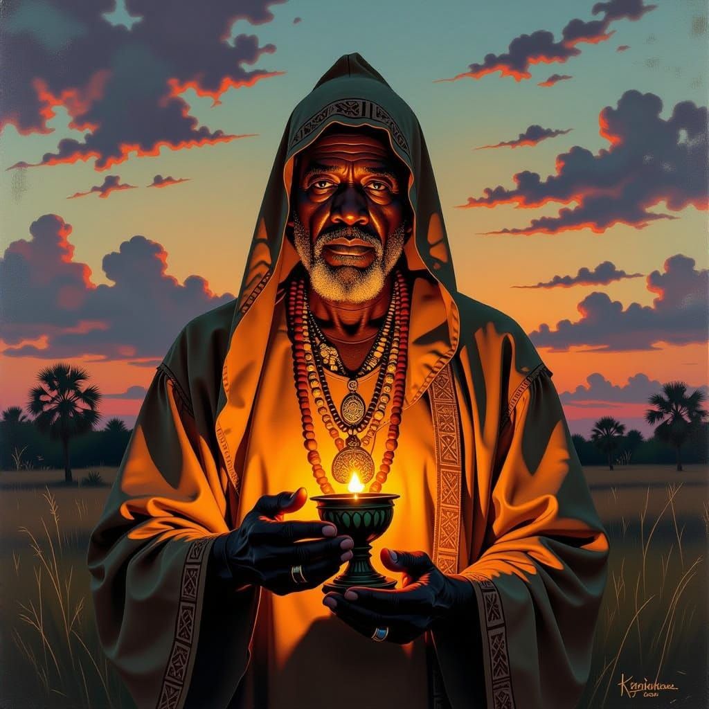 African Hoodoo Root Worker Dr. Buzzard in Twilight Oil Paint...