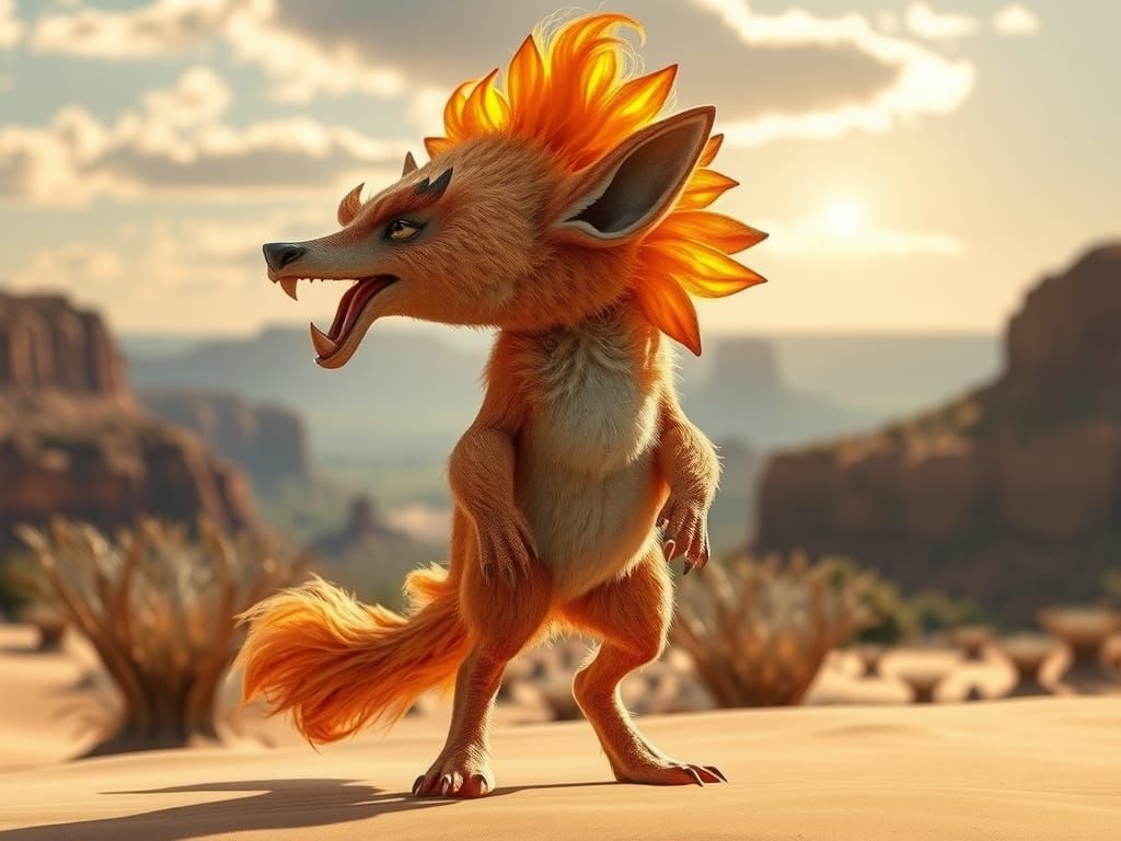 Cute Fire Were-Dingo Roaring in Australian Outback