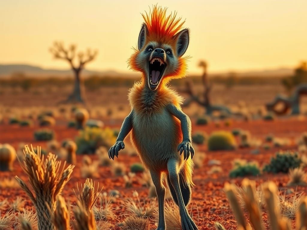 Chibi Were-Dingo Roaring in Australian Outback