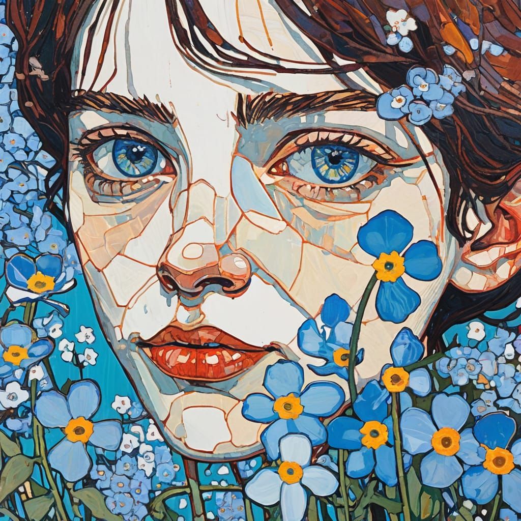 Forget-Me-Nots Close-Up with Expressive Brushstrokes
