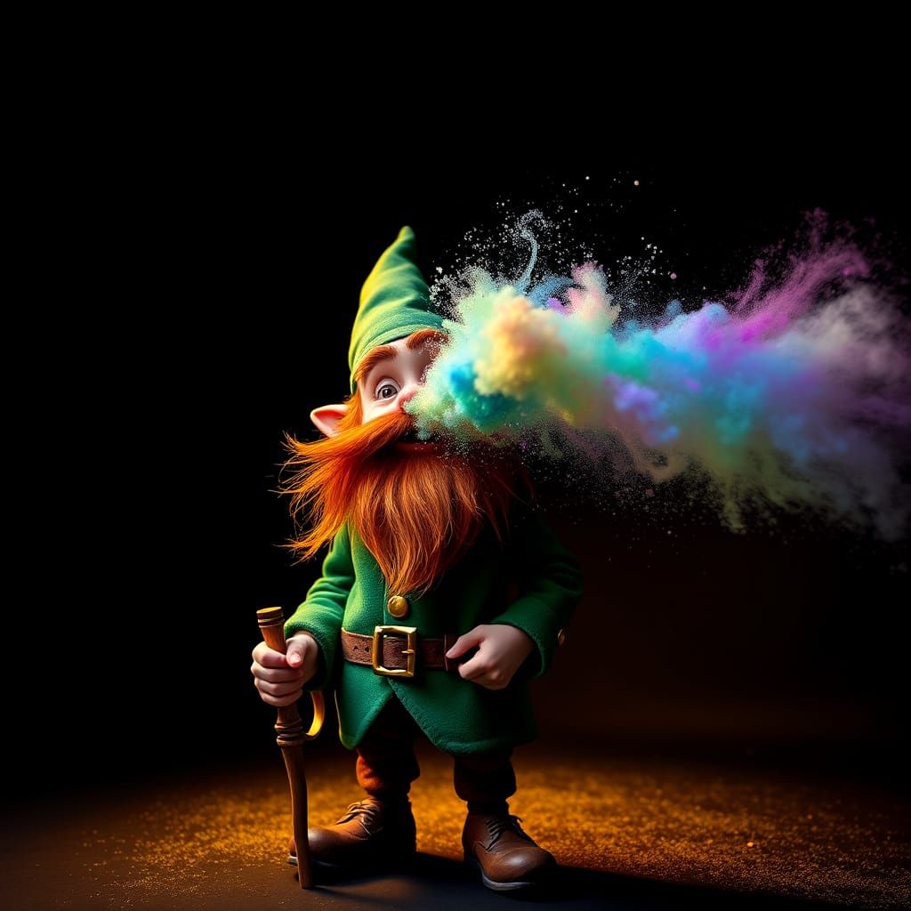 Leprechaun's Colorful Chalk Sneeze in Cinematic Style