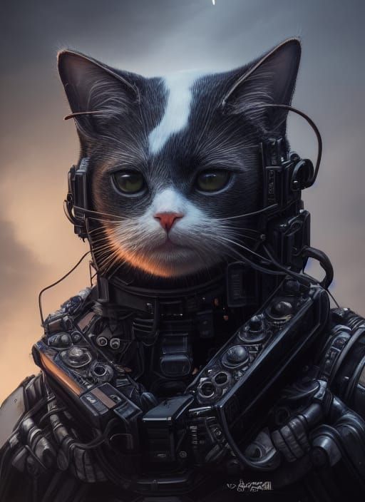 Sci-Fi Cat in Cyberpunk Armor: Photorealistic Detail